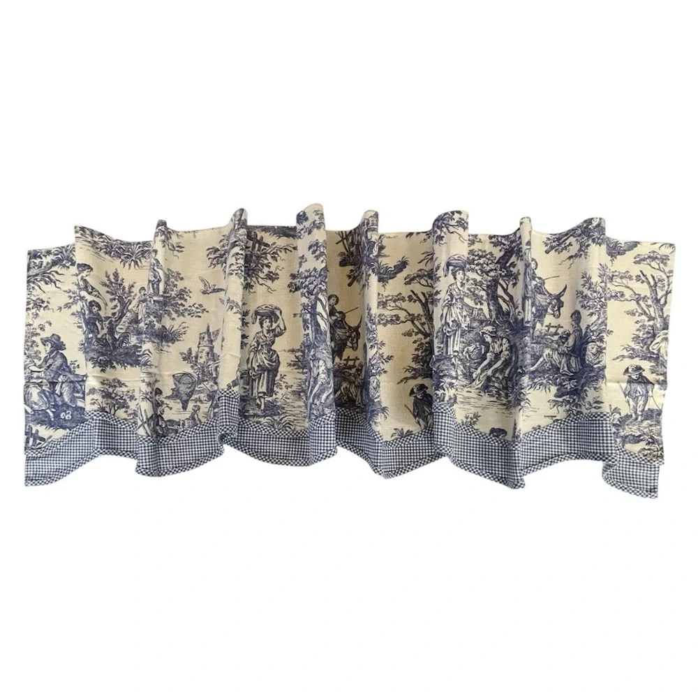 Waverly Charmed Life Fairfield Valance Blue Ivory Toile Gingham‎ 76x17 USA
